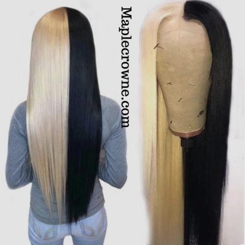 Half Blonde Half Black Hand Made Lace Wig