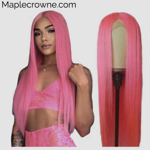 Pink Coloured Peruvian Straight Human Hair Wigs