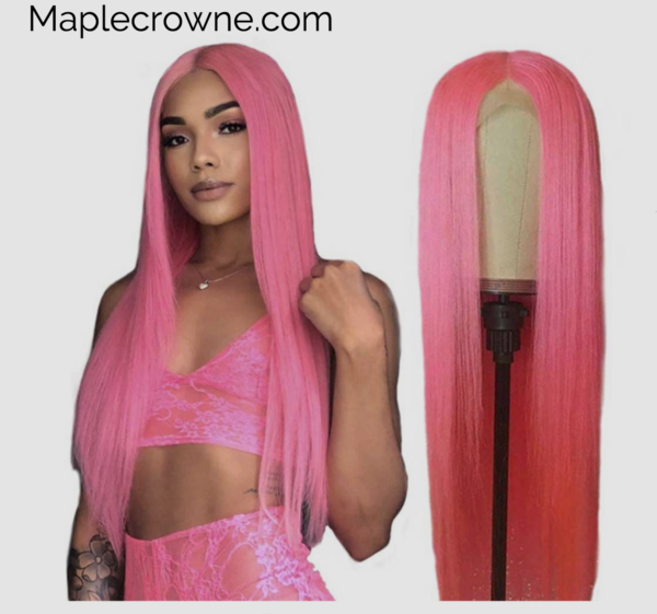 Pink Coloured Peruvian Straight Human Hair Wigs